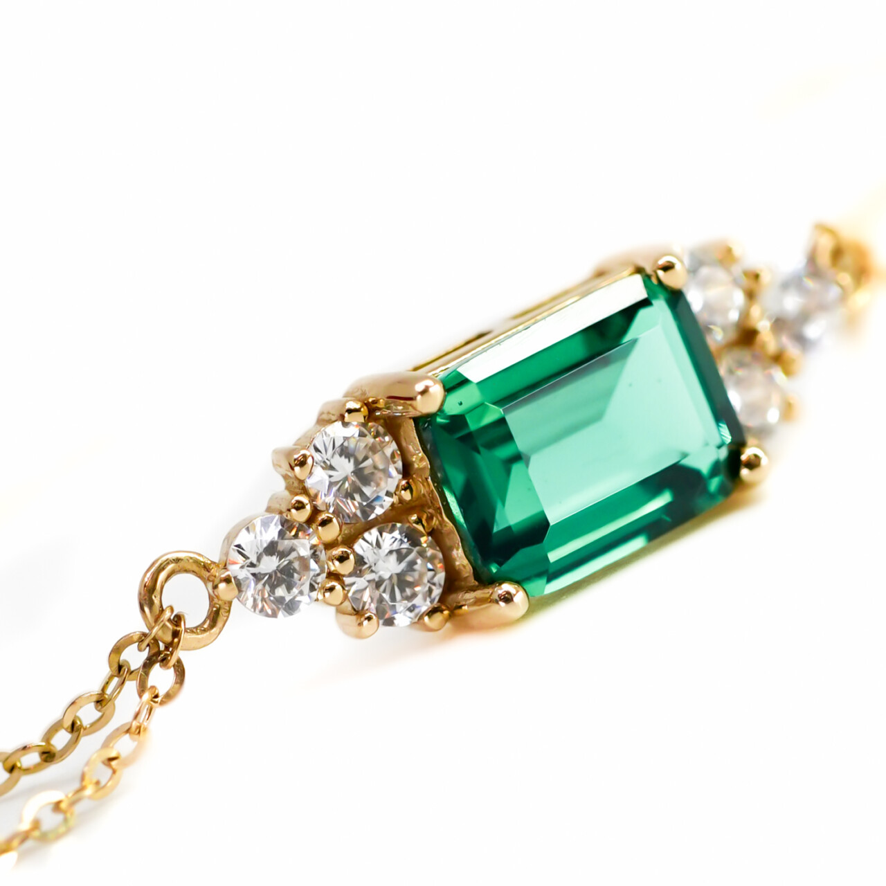 14ct Yellow Gold Green Paste & Cubic Zirconia Bracelet 21cm (Adjustable) #66478 14ct Yellow Gold Green Paste & Cubic Zirconia Bracelet 21cm (Adjustable) #66478 - Image 2