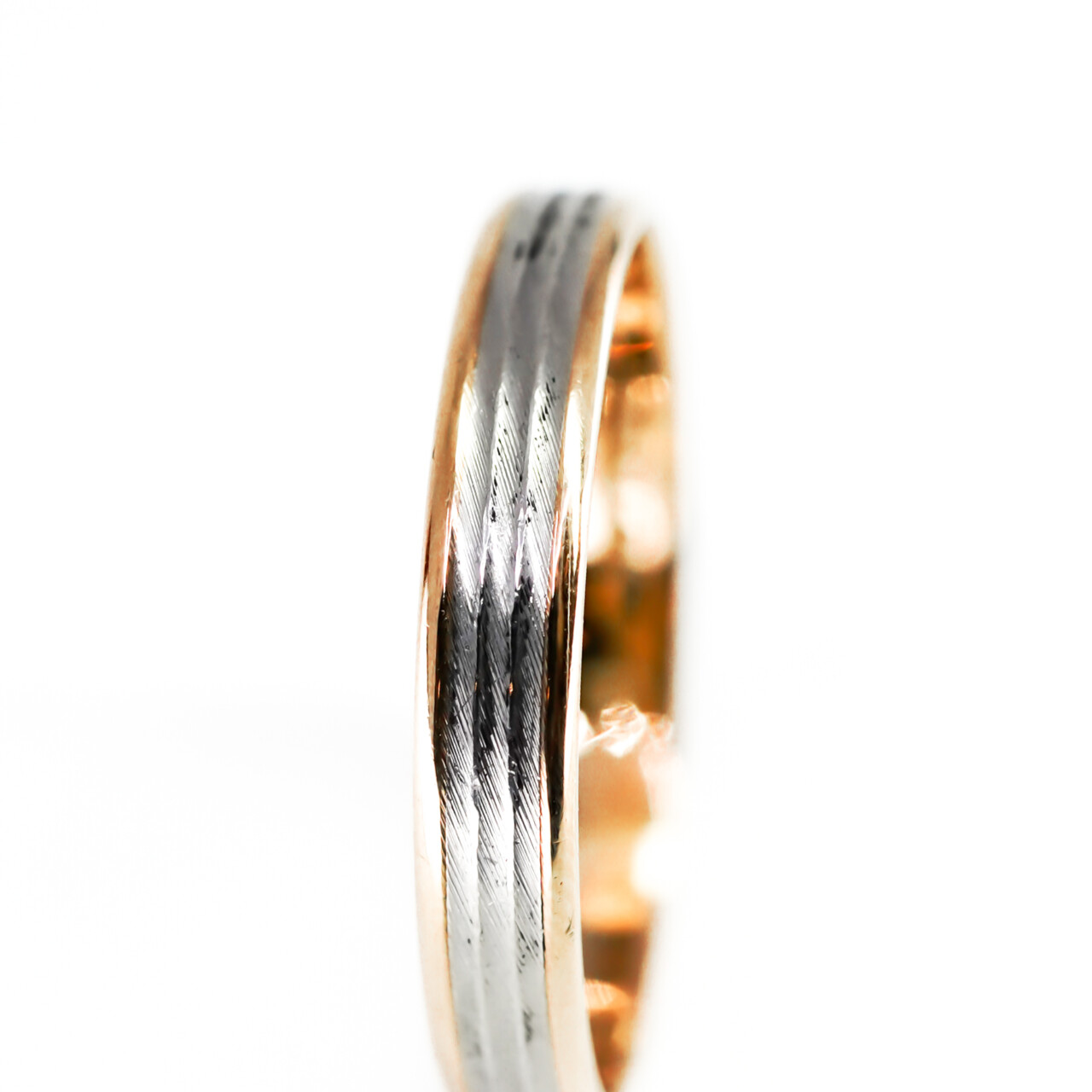 18ct Yellow Gold & Platinum Brushed Wedding Ring Band Size S #66413 18ct Yellow Gold & Platinum Brushed Wedding Ring Band Size S #66413 - Image 2
