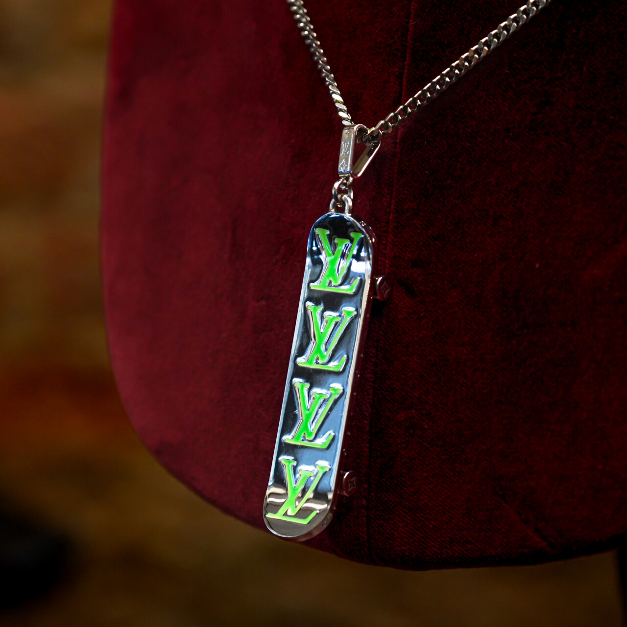 Louis Vuitton Green Skateboard Necklace MP3277 + Box, Dust Bag & Receipt #66854