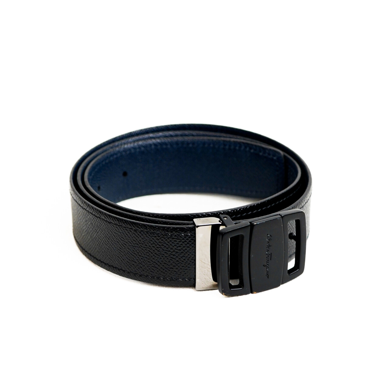 Salvatore Ferragamo Reversable Belt Black / Blue – Made In Italy #61064