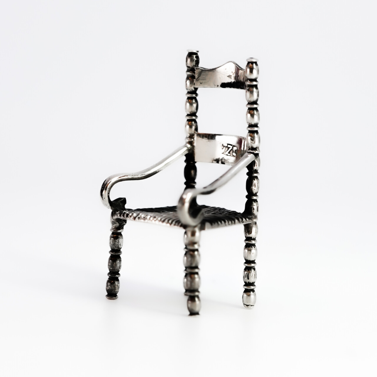 Antique Dutch Solid Silver Miniature Toy Chair Dollhouse Figurine #65191