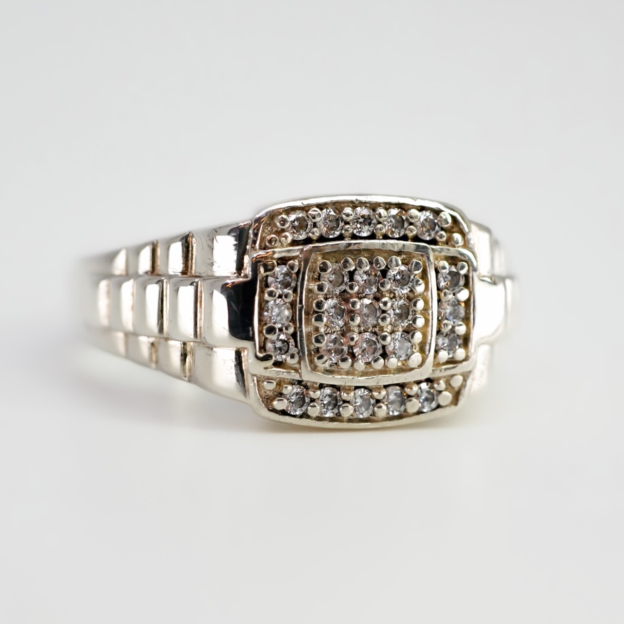 Men’s Sterling Silver CZ Signet Ring – Size Y½ #66903