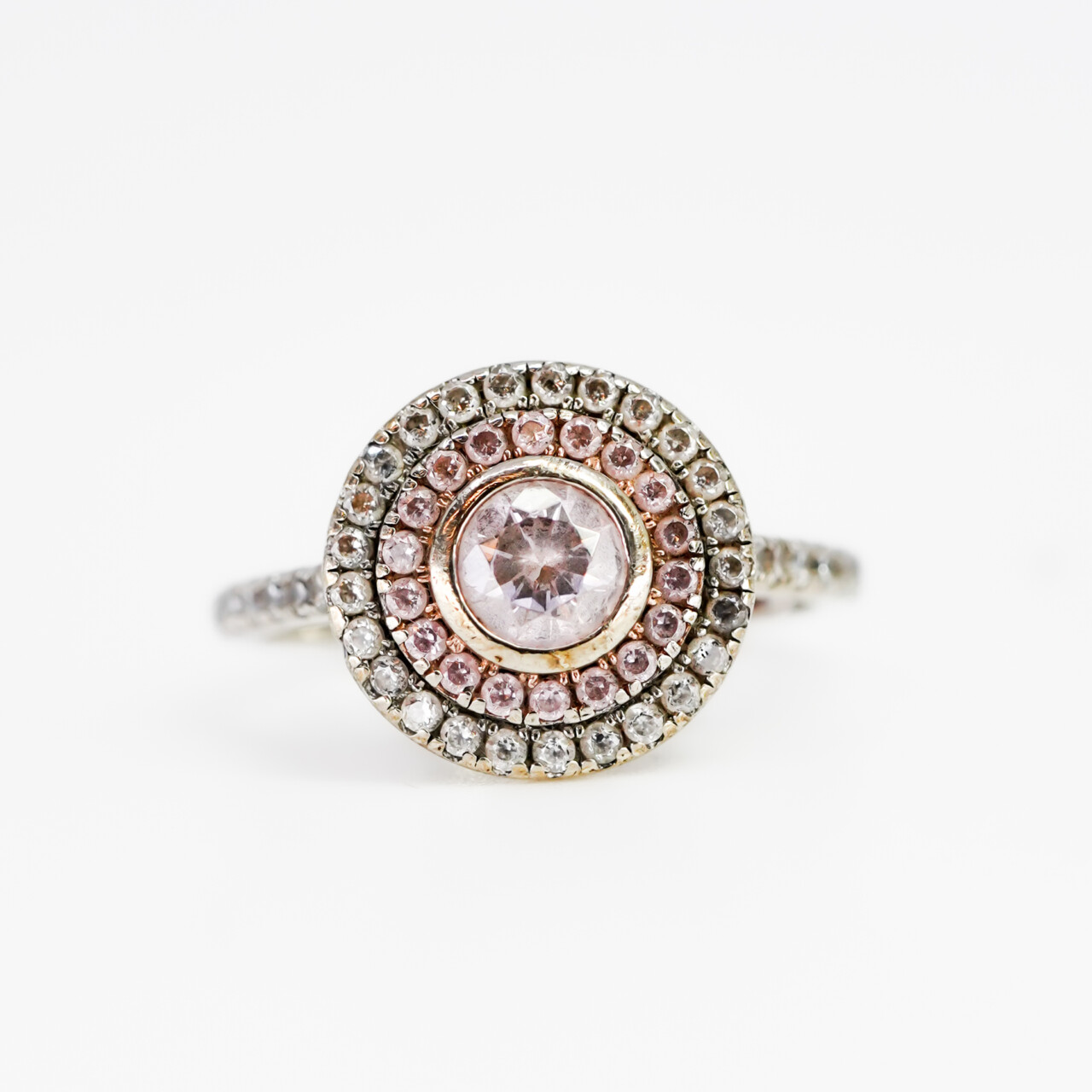 Sterling Silver Pink & White CZ Halo Ring – Size L½ #66950