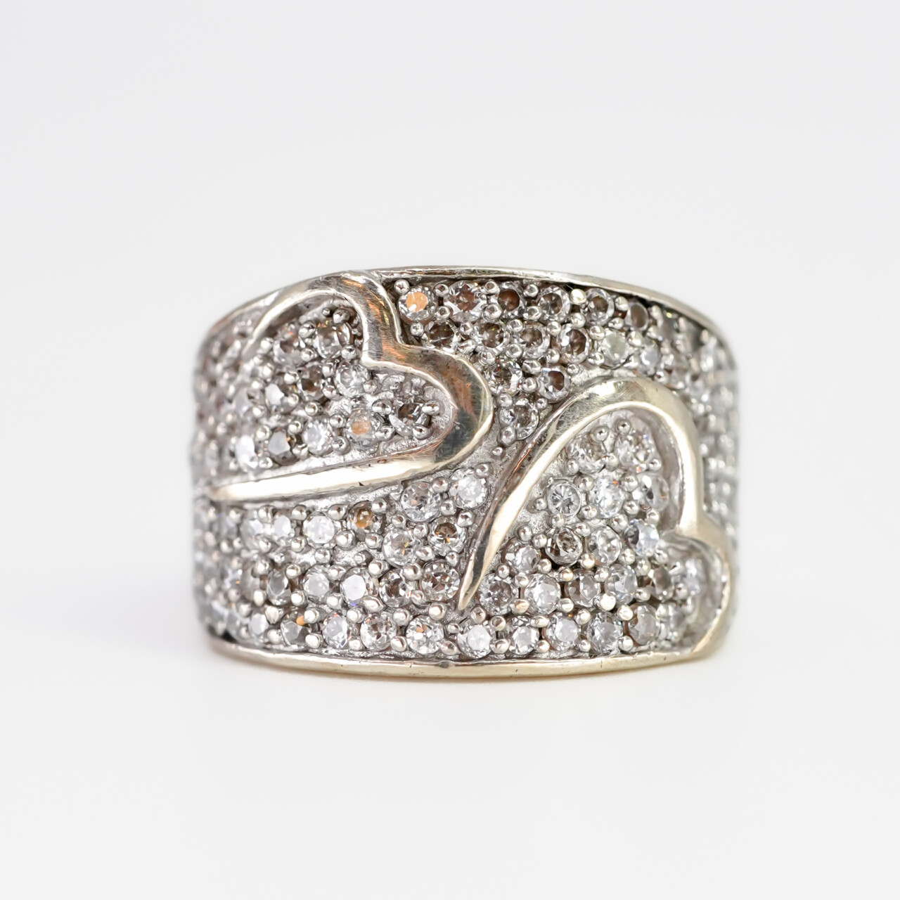 Sterling Silver Wide CZ Heart Design Ring – Size M #66902