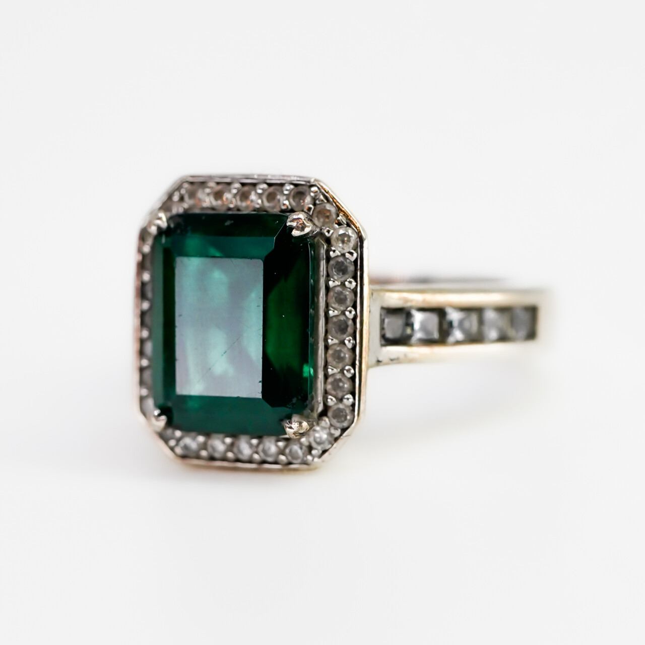 Sterling Silver Green & White Stone Ring – Size L½ #66951