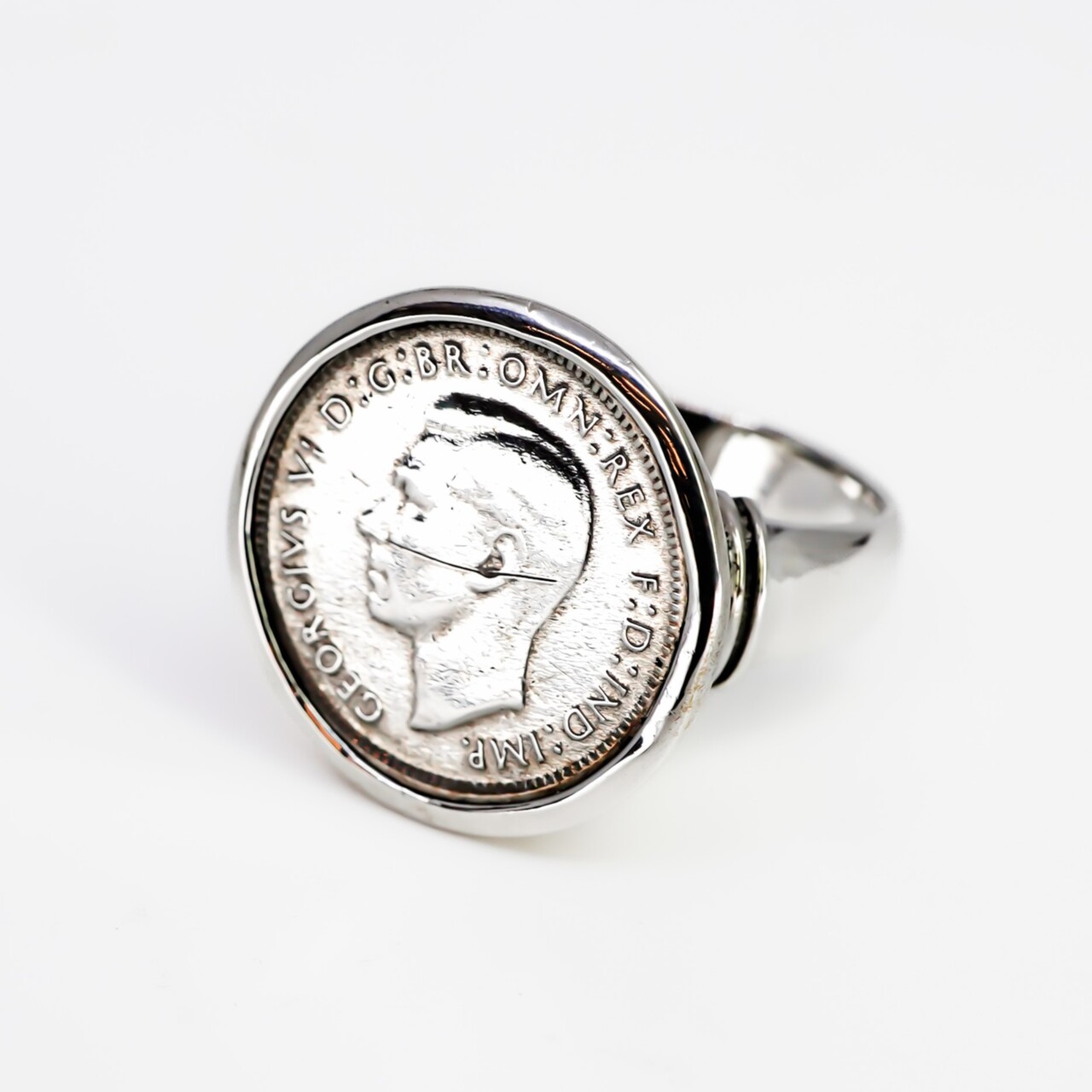 Vintage Sterling Silver King George VI Coin Ring Size P #66814