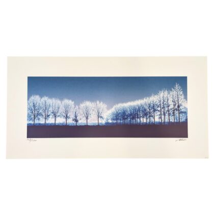 Hiroshi Shimura Silver Frosty Night Trees Landscape Serigraph Limited to 120 | Hand Signed #64853