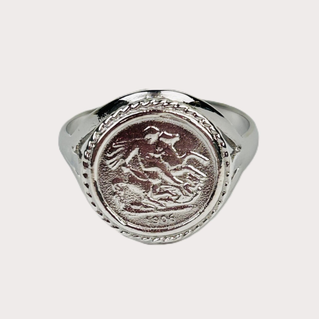 Sterling Silver Sovereign-Style Ring – Size N – 14.5mm Wide #66762