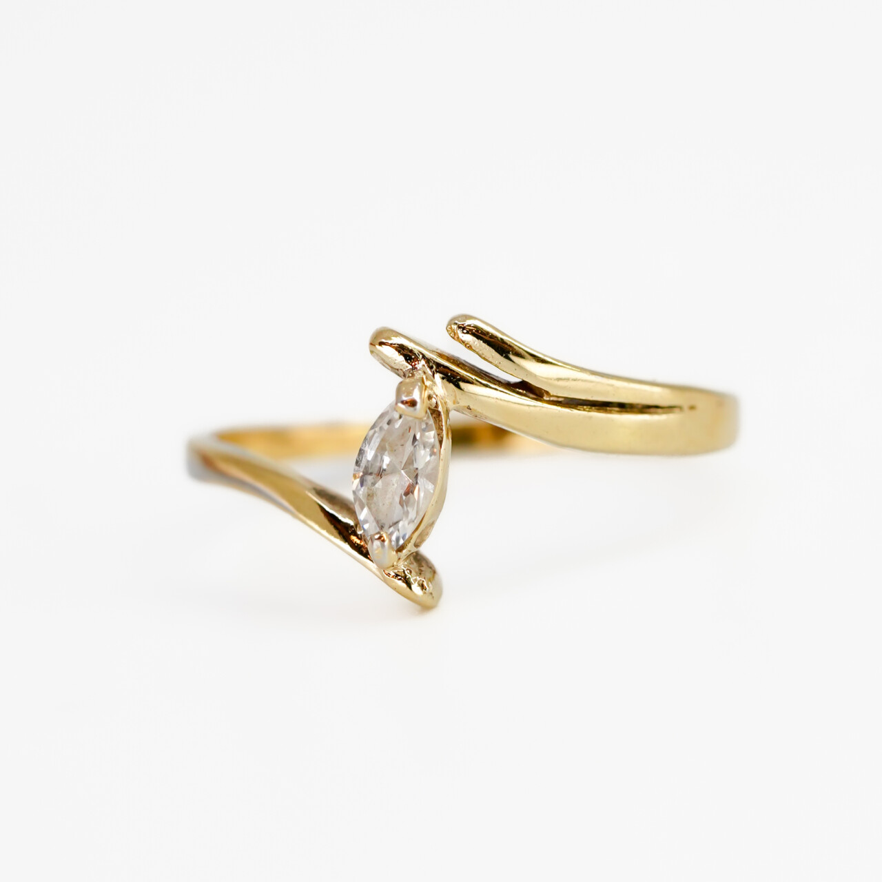 Gold Plated Sterling Silver Marquise Solitaire Ring Size Q 1/2 #66688