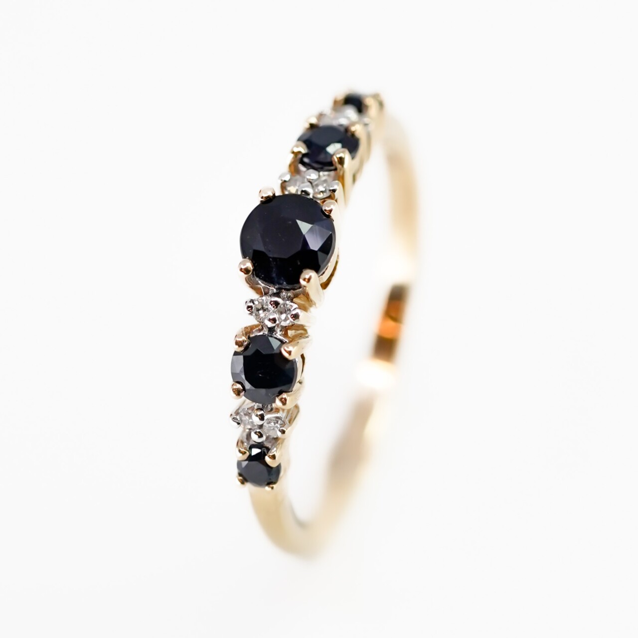 9ct Yellow Gold Dark Blue Sapphire & CZ Ring Size P 1/2 #66790
