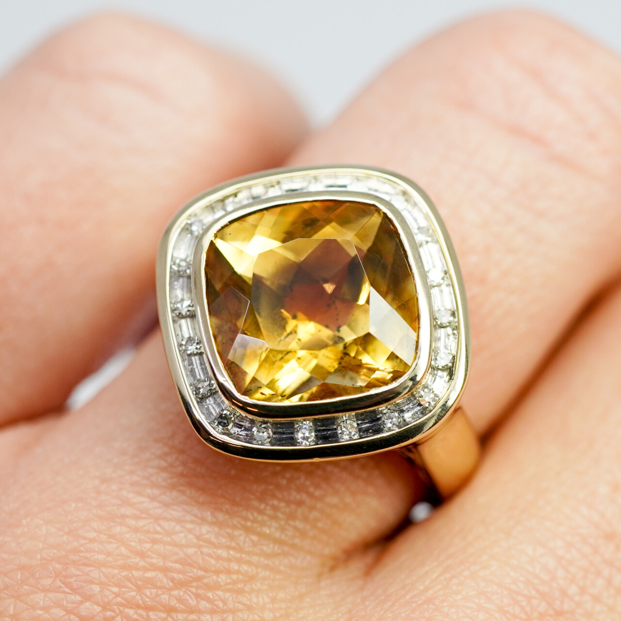 9ct Yellow Gold Citrine & Diamond Halo Ring – Size P #66664 9ct Yellow Gold Citrine & Diamond Halo Ring – Size P #66664 - Image 4