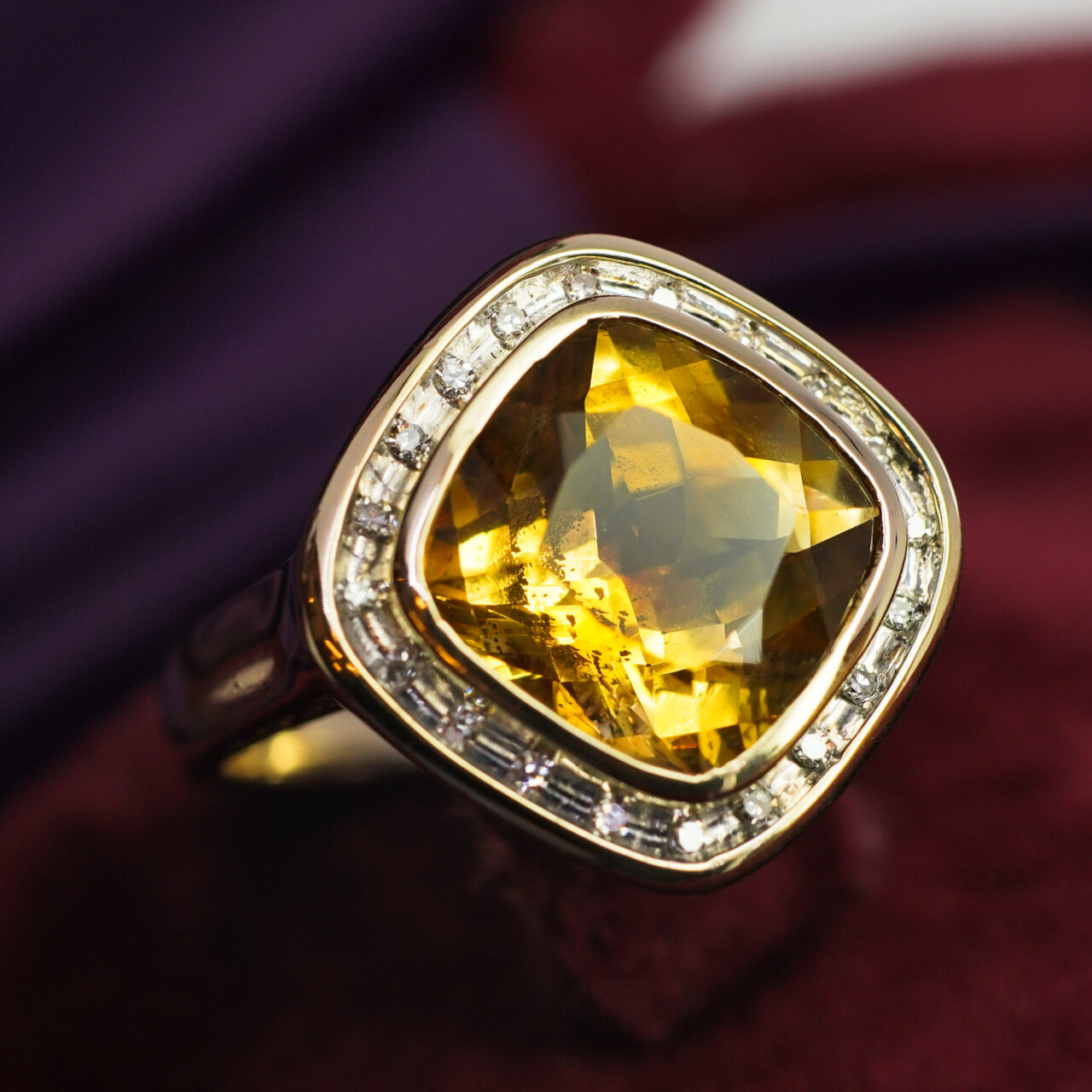 9ct Yellow Gold Citrine & Diamond Halo Ring – Size P #66664 9ct Yellow Gold Citrine & Diamond Halo Ring – Size P #66664 - Image 2