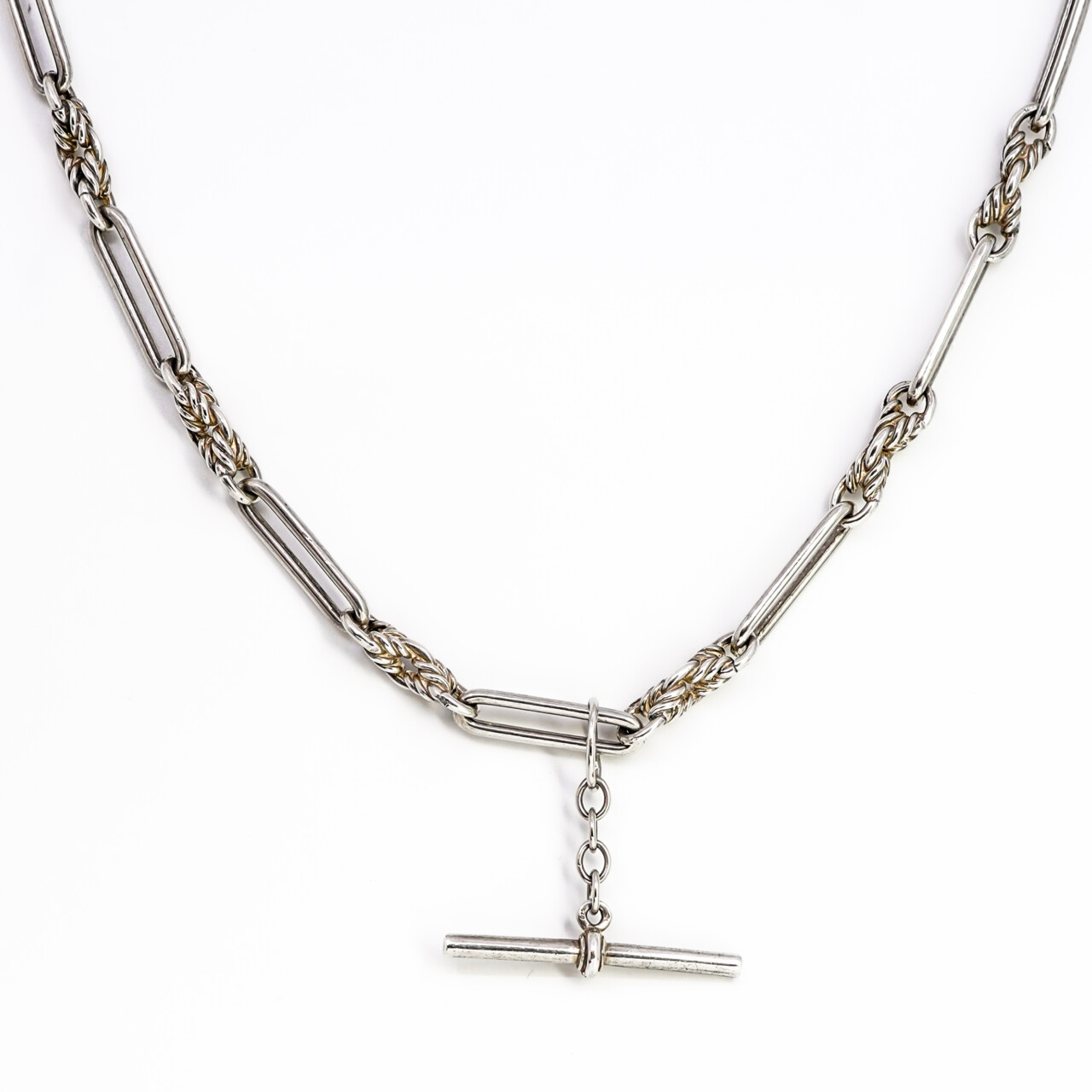 Antique-Style Sterling Silver Knot Necklace with T-Bar Pendant – 50cm #67160