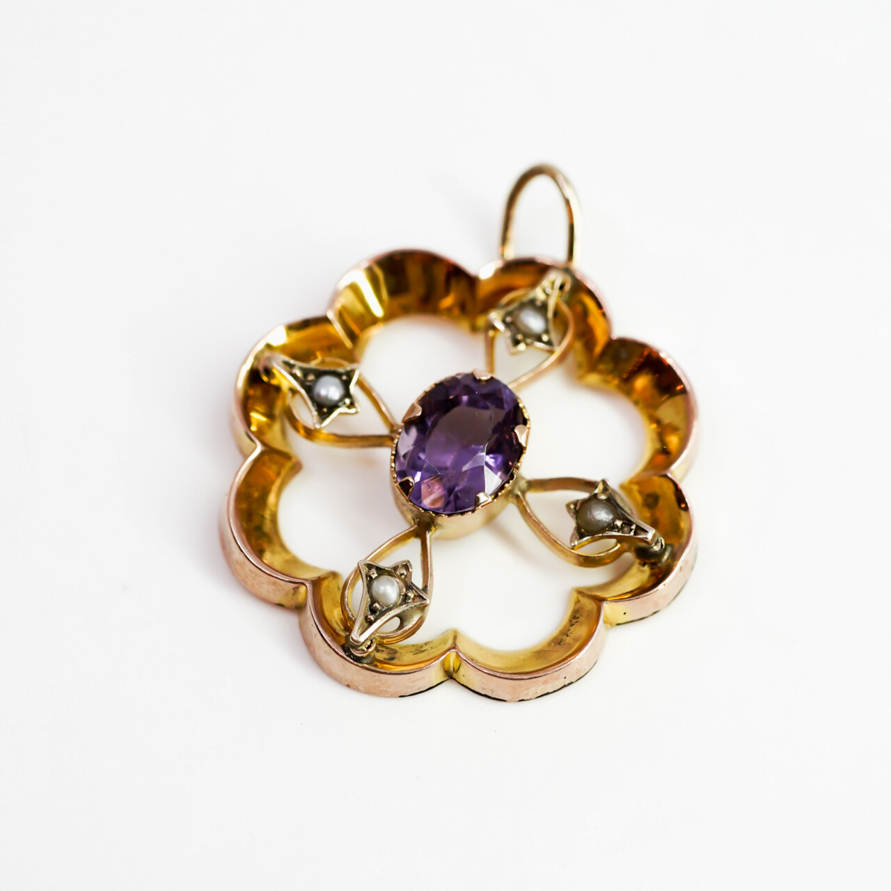 Antique 9ct Yellow Gold Amethyst & Seed Pearl Pendant – c.1906 Birmingham England #62191 Antique 9ct Yellow Gold Amethyst & Seed Pearl Pendant – c.1906 Birmingham England #62191 - Image 7