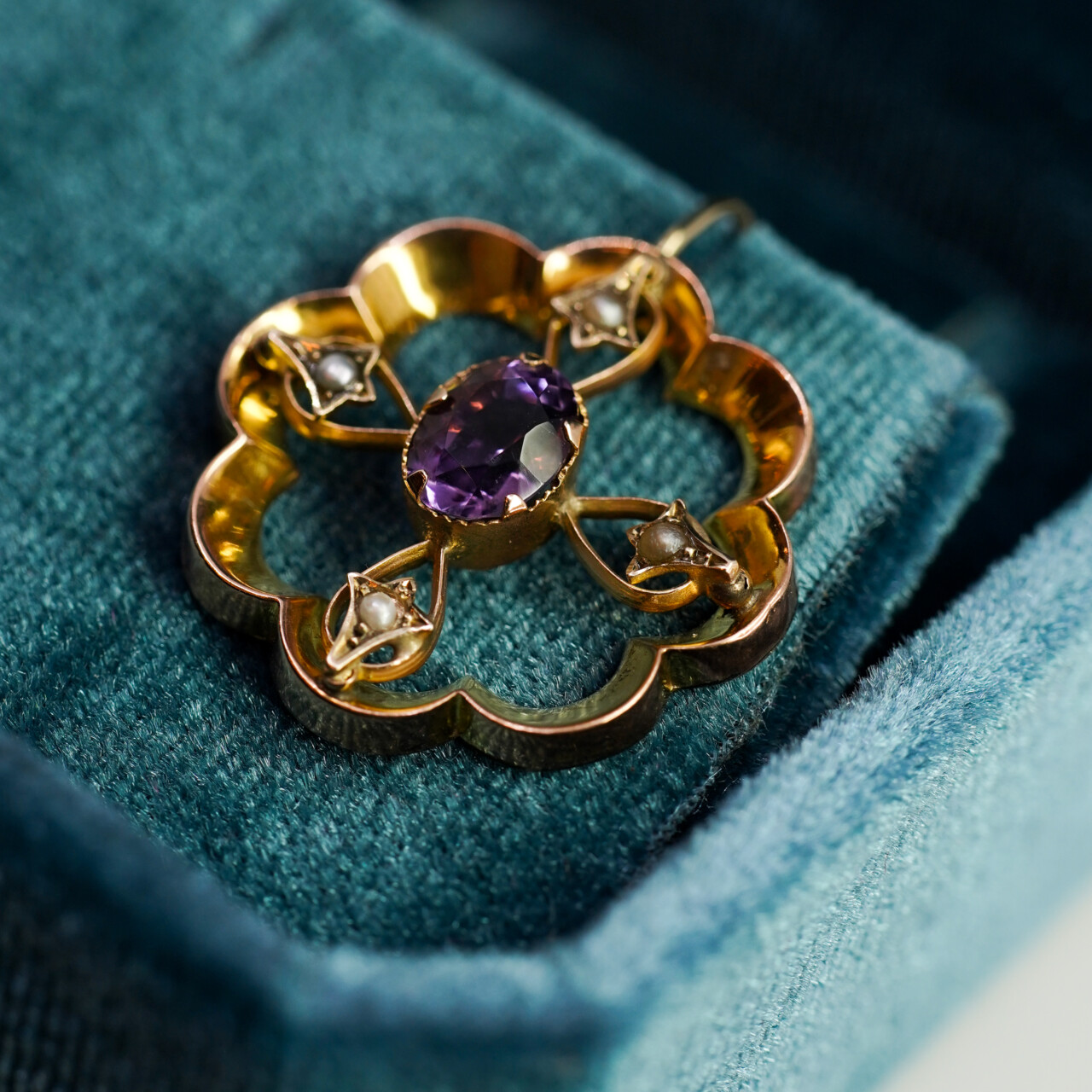 Antique 9ct Yellow Gold Amethyst & Seed Pearl Pendant – c.1906 Birmingham England #62191 Antique 9ct Yellow Gold Amethyst & Seed Pearl Pendant – c.1906 Birmingham England #62191 - Image 2