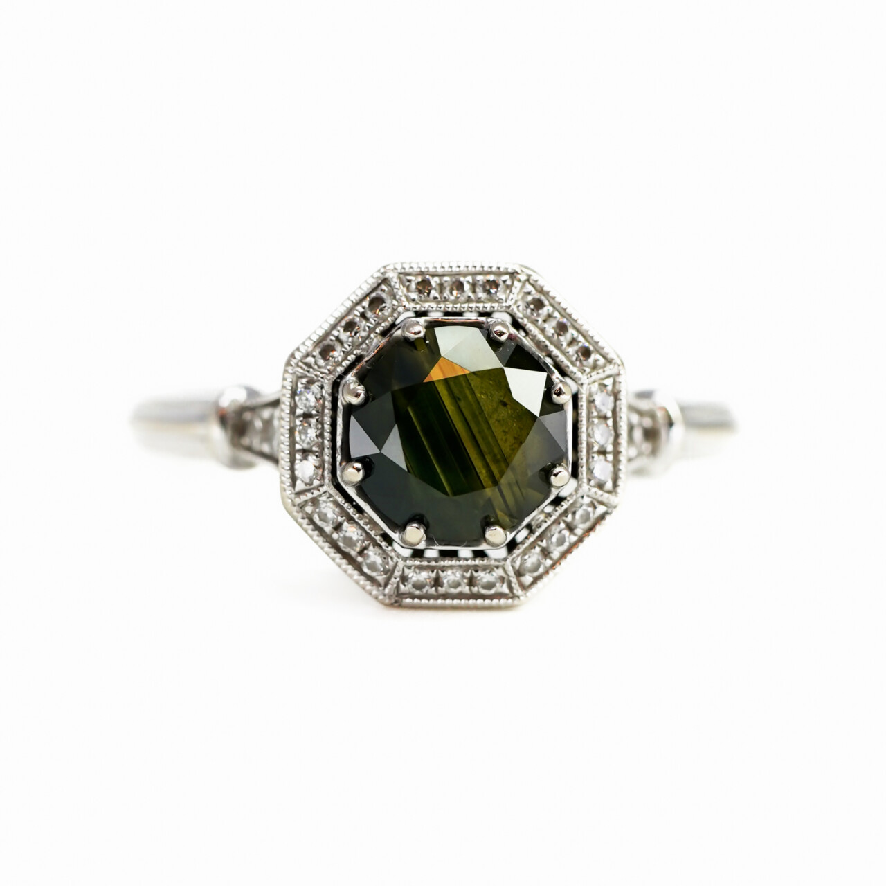18ct Gold Octagonal Australian Parti Sapphire & Diamond Ring – Size R½ – Val $5600 #66377