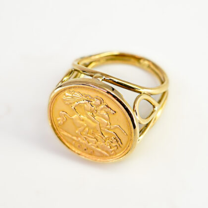 22ct 1908 Half Sovereign Coin in 18ct Yellow Gold Ring Size P #66693