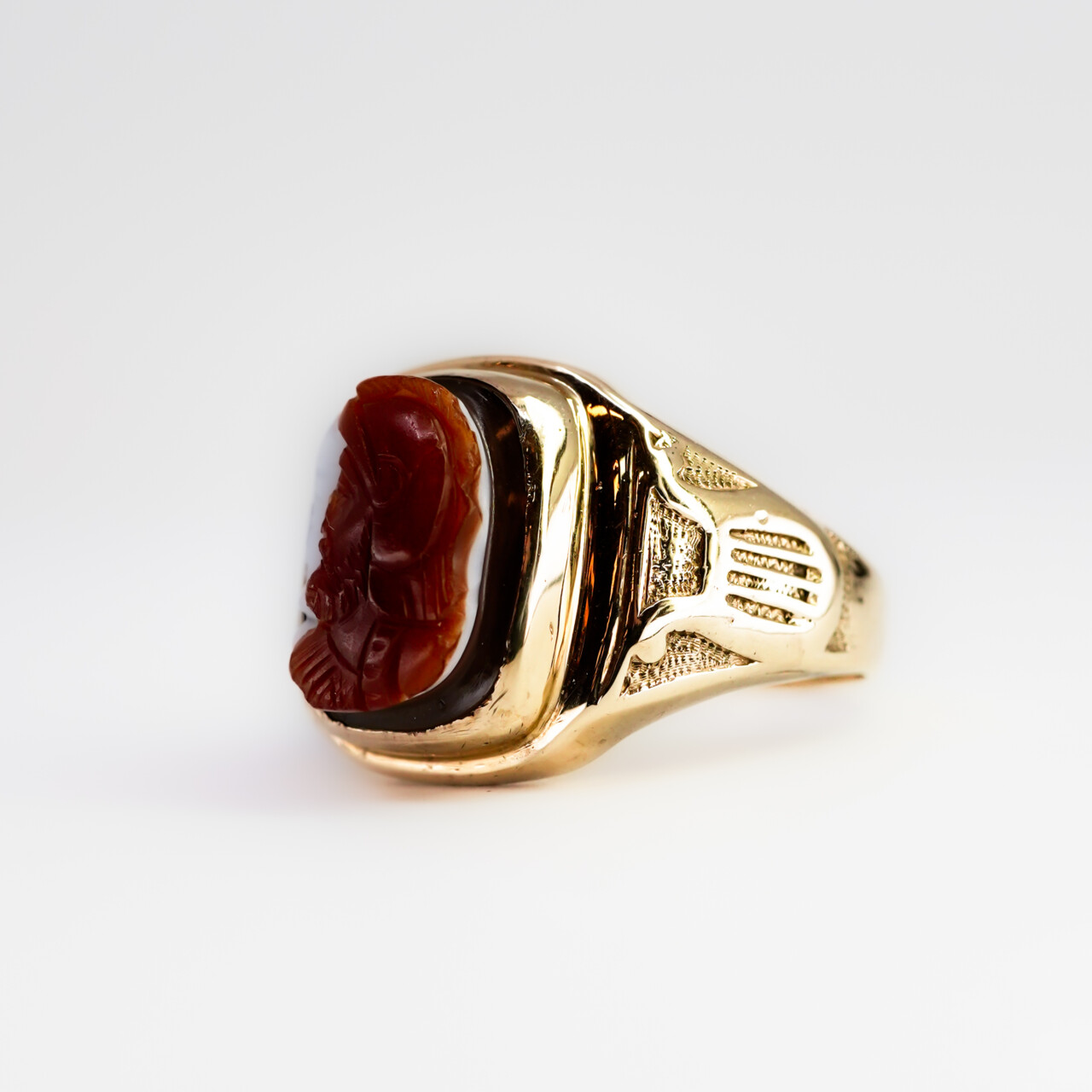 Vintage 9ct Yellow Gold Banded Agate Cameo Signet Ring Size W #67298 Vintage 9ct Yellow Gold Banded Agate Cameo Signet Ring Size W #67298 - Image 5