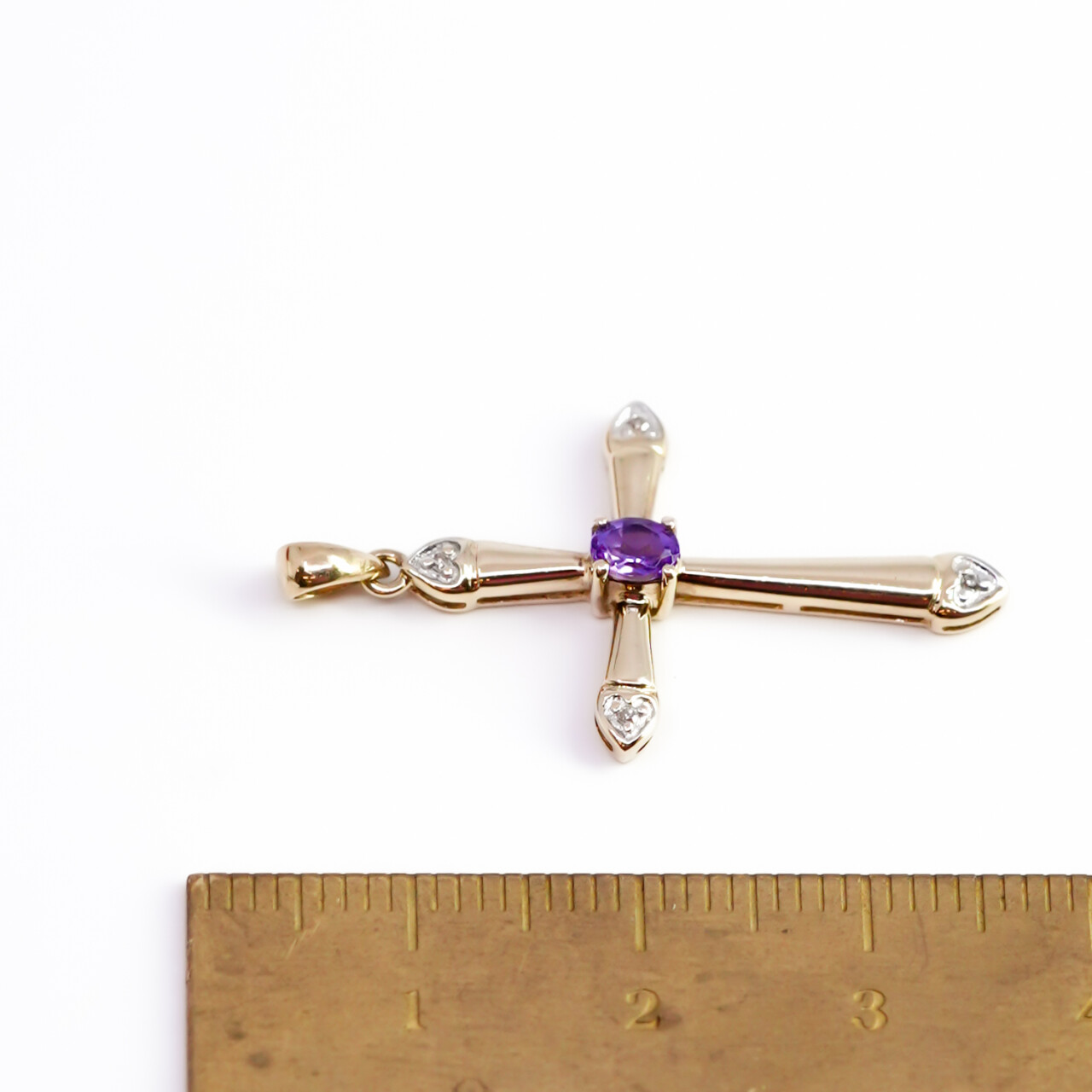 9ct Yellow Gold Amethyst & Diamond Cross Pendant #67285 9ct Yellow Gold Amethyst & Diamond Cross Pendant #67285 - Image 9
