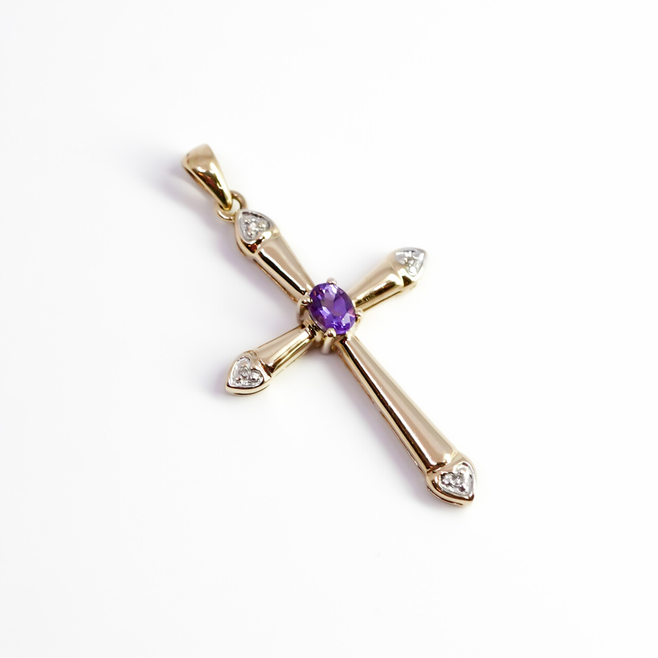 9ct Yellow Gold Amethyst & Diamond Cross Pendant #67285 9ct Yellow Gold Amethyst & Diamond Cross Pendant #67285 - Image 2