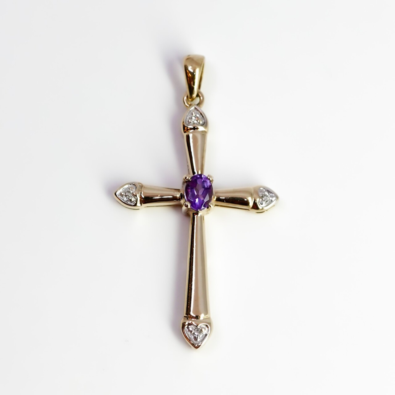 9ct Yellow Gold Amethyst & Diamond Cross Pendant #67285 9ct Yellow Gold Amethyst & Diamond Cross Pendant #67285