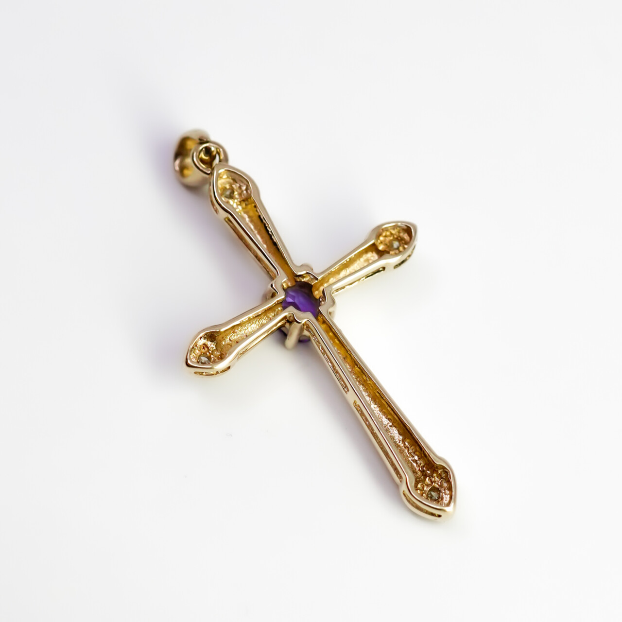 9ct Yellow Gold Amethyst & Diamond Cross Pendant #67285 9ct Yellow Gold Amethyst & Diamond Cross Pendant #67285 - Image 4