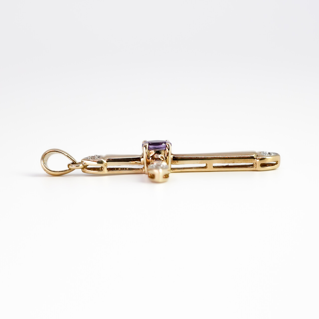 9ct Yellow Gold Amethyst & Diamond Cross Pendant #67285 9ct Yellow Gold Amethyst & Diamond Cross Pendant #67285 - Image 7