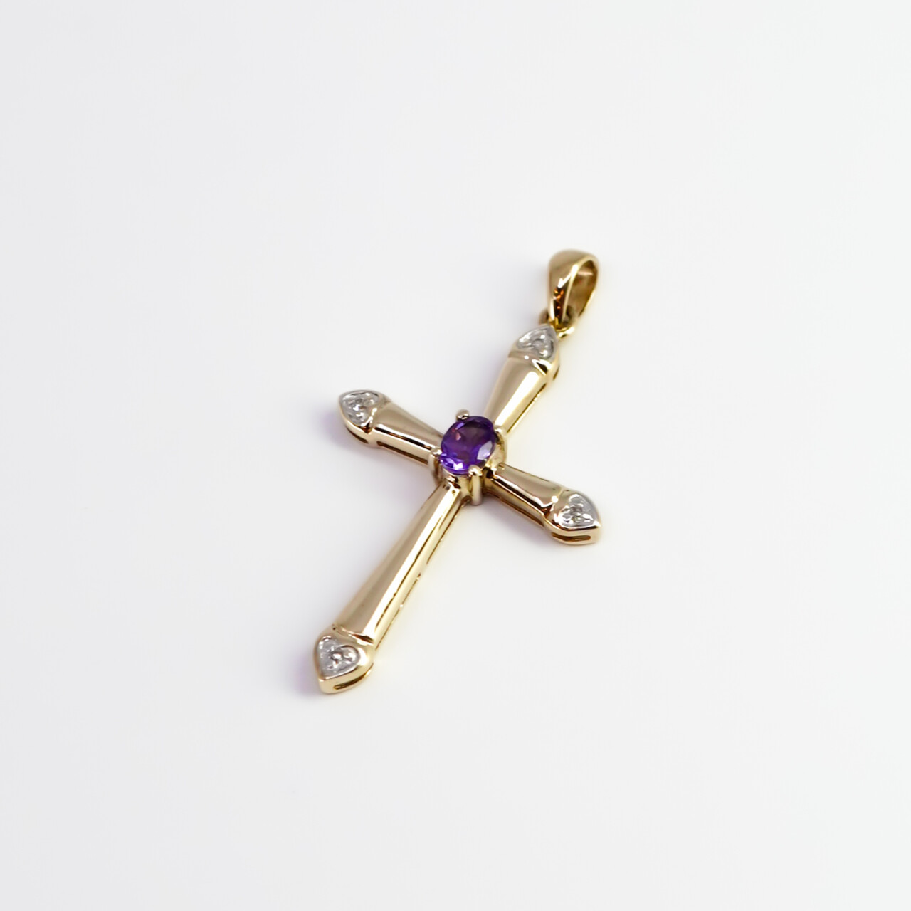 9ct Yellow Gold Amethyst & Diamond Cross Pendant #67285 9ct Yellow Gold Amethyst & Diamond Cross Pendant #67285 - Image 8