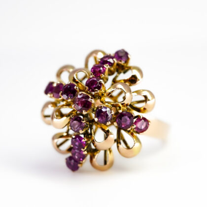 14ct Yellow Gold Ruby Cluster Ring Size N 1/2 #67271