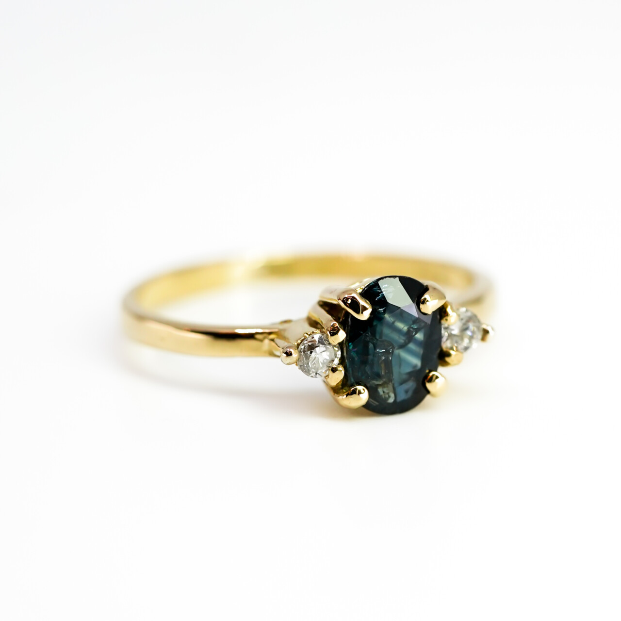 18ct Yellow Gold Diamond & Sapphire Trilogy Ring Size L 1/2 #67272