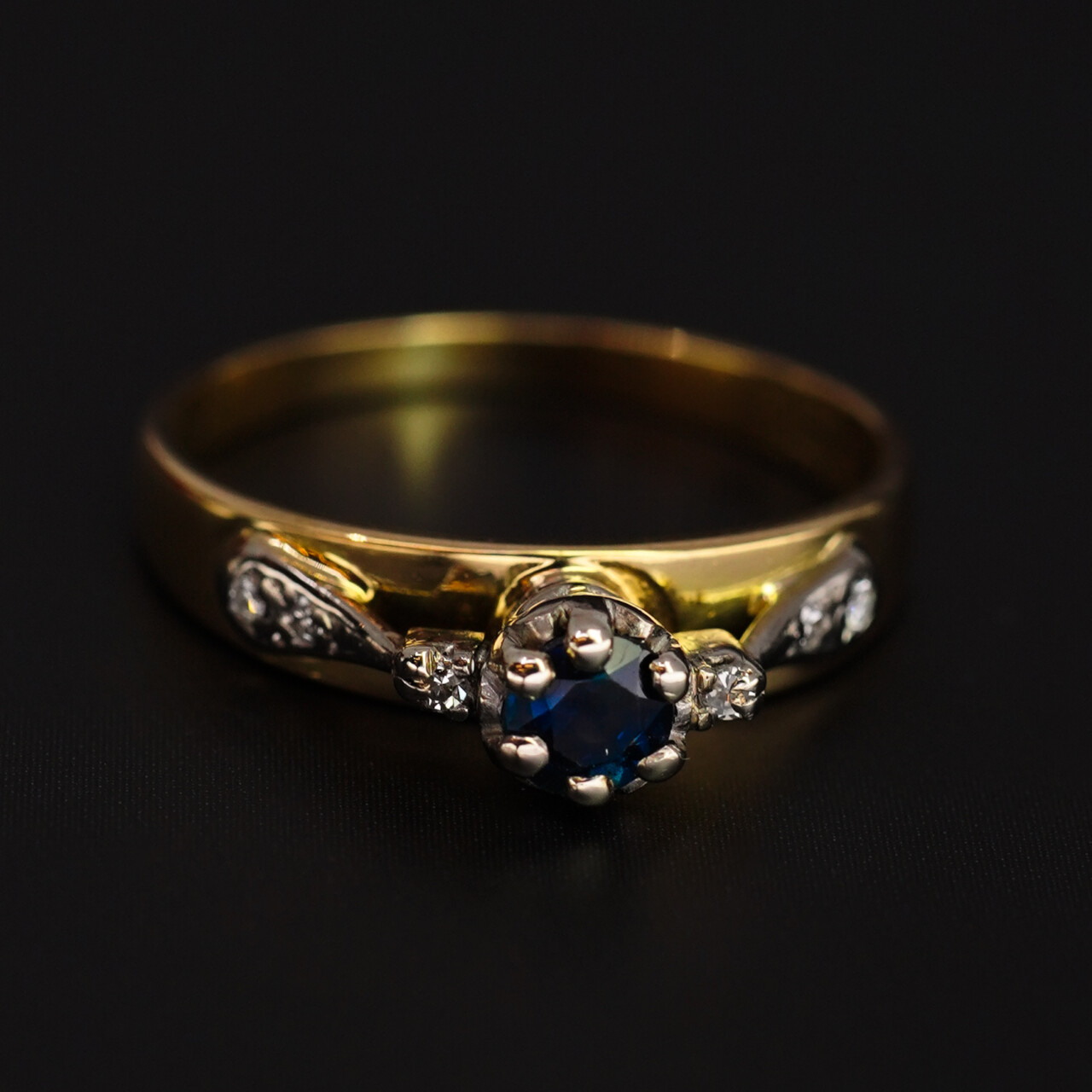 Vintage 18ct Yellow Gold & Palladium Sapphire & Diamond Ring Size N #67270 Vintage 18ct Yellow Gold & Palladium Sapphire & Diamond Ring Size N