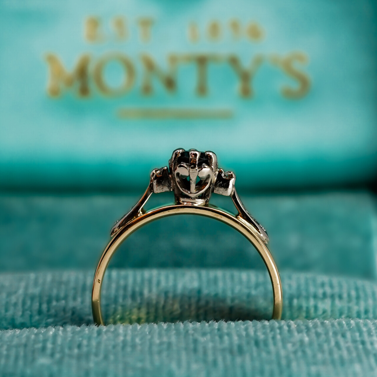 Vintage 18ct Yellow Gold & Palladium Sapphire & Diamond Ring Size N #67270 Vintage 18ct Yellow Gold & Palladium Sapphire & Diamond Ring Size N #67270 - Image 6