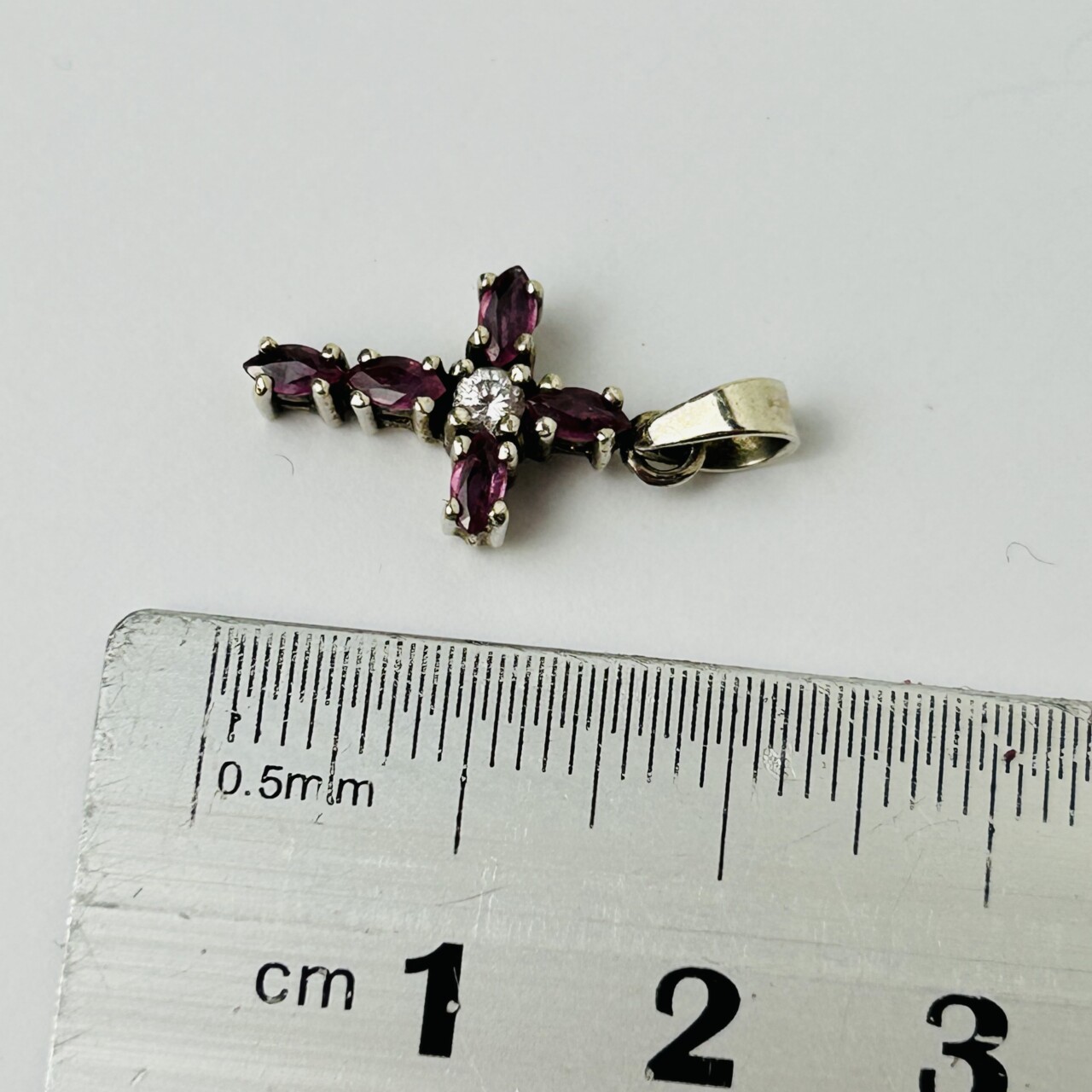Sterling Silver Ruby & CZ Cross Pendant – 15x11mm #67363 Sterling Silver Ruby & CZ Cross Pendant – 15x11mm #67363 - Image 4