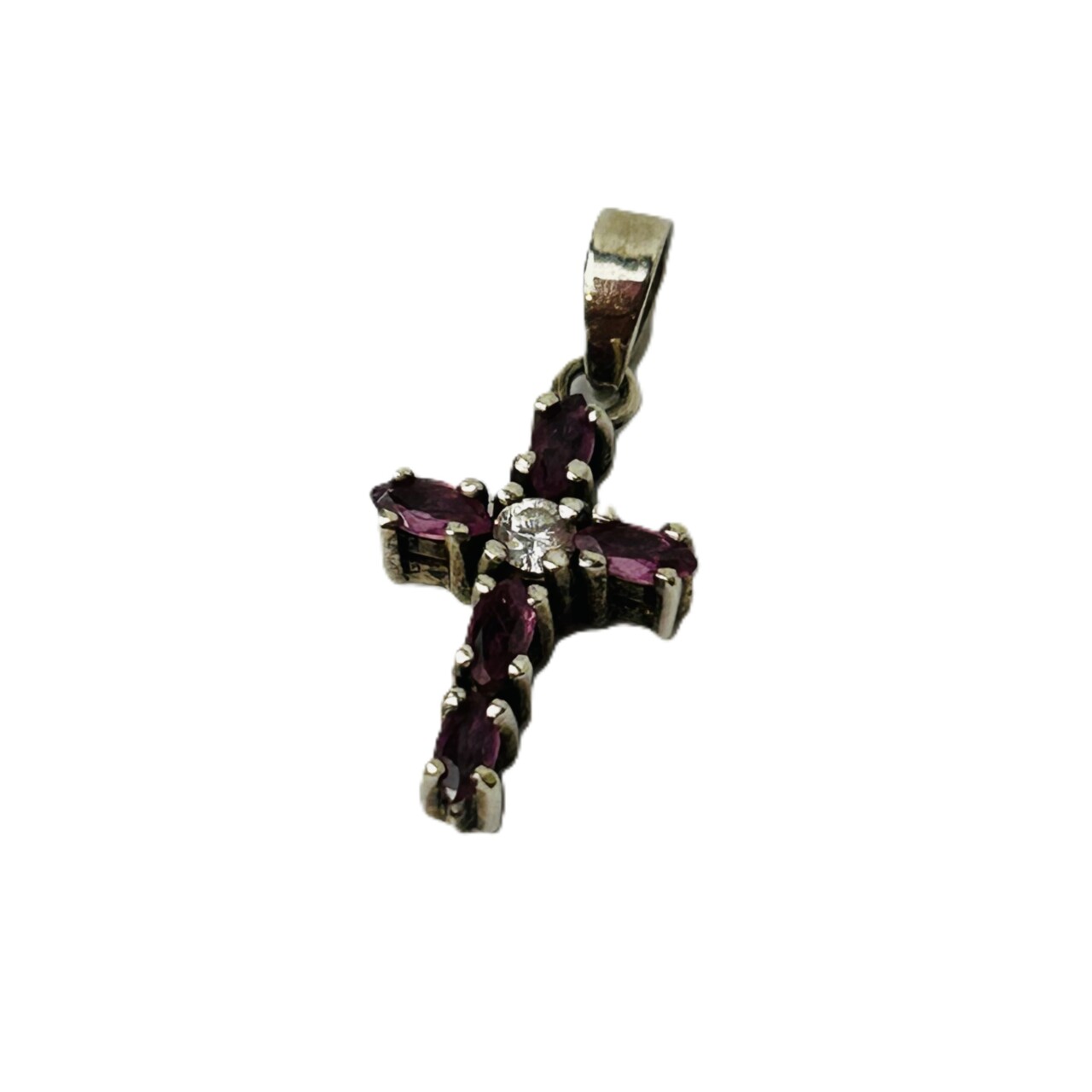 Sterling Silver Ruby & CZ Cross Pendant – 15x11mm #67363