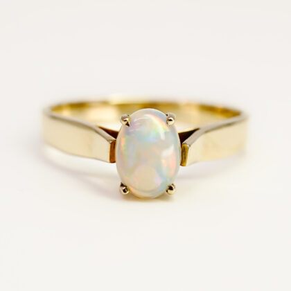 9ct Yellow Gold Oval Natural Opal Solitaire Ring – Size M #67641