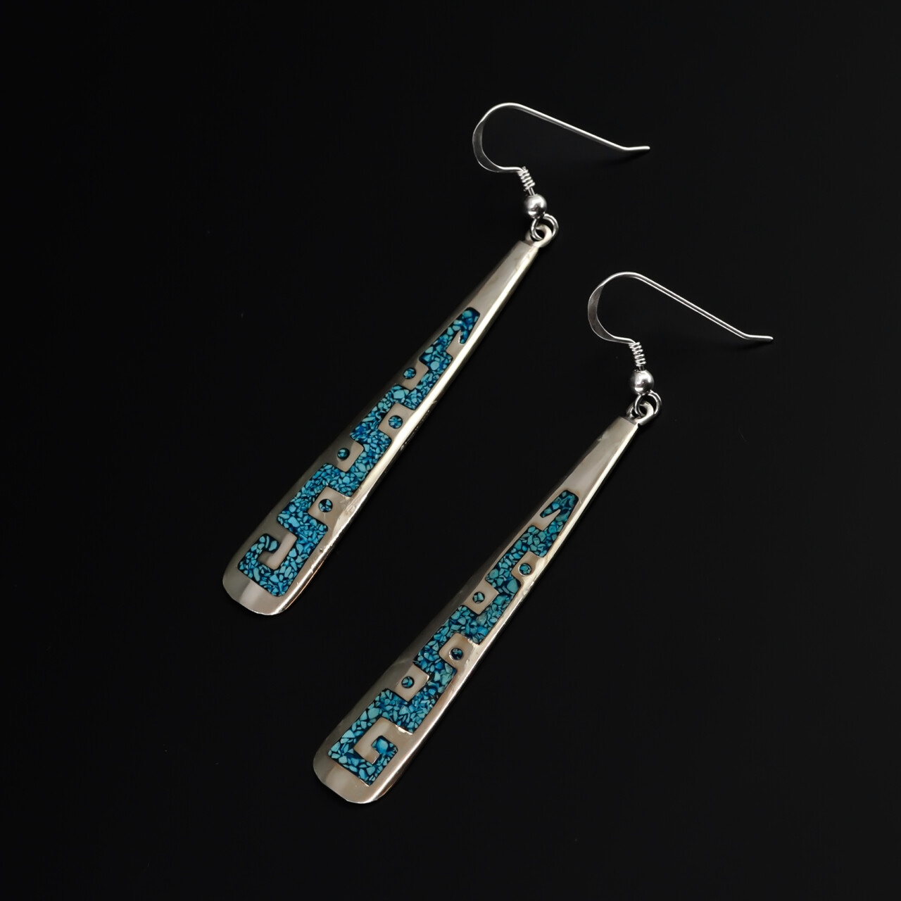 Large Sterling Silver Patterned Dangle Earrings – Mexico #66683