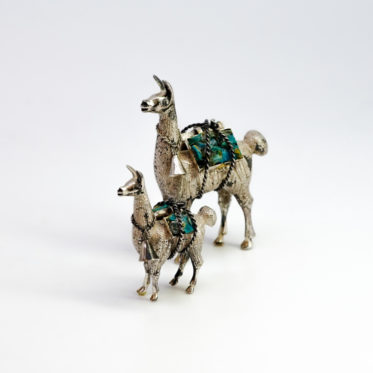 Pair of Sterling Silver Llama Figurines – 6cm & 4.5cm Tall #67301