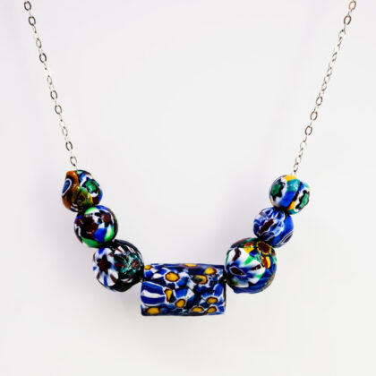 Sterling Silver Necklace with Handmade Ceramic Beads – 40cm #67233