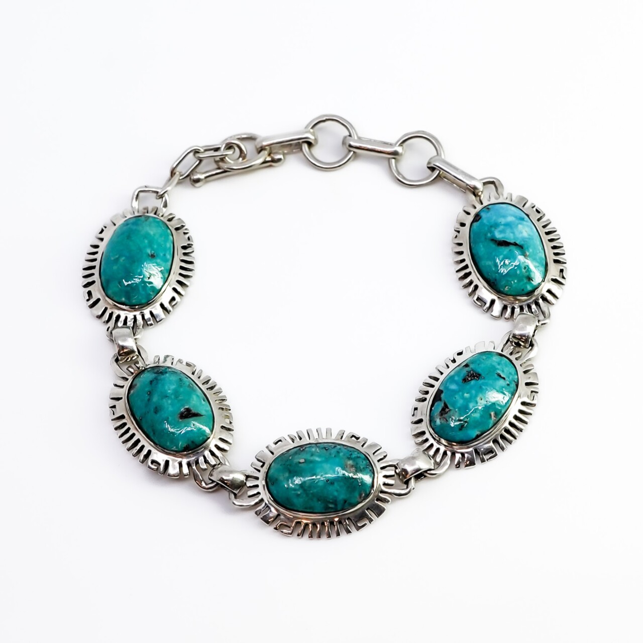Sterling Silver Bracelet – Dyed Turquoise-Coloured Stones –  17-20cm #67231