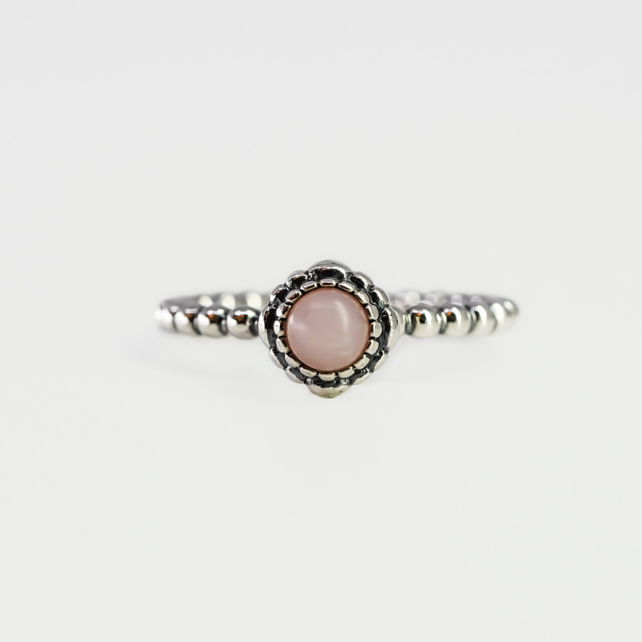Pandora Sterling Silver Rose Quartz Bloom Ring Size 56 / O #67353 Pandora Sterling Silver Rose Quartz Bloom Ring