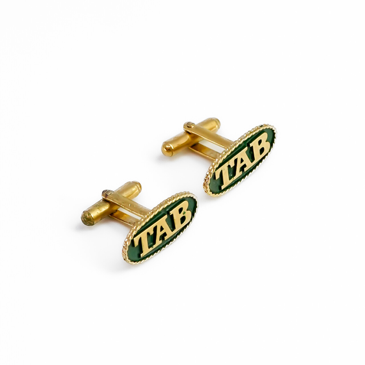 Vintage TAB Metal Cufflinks – Green & Gold – Oval 25x11.5mm #64005-3 Vintage TAB Metal Cufflinks – Green & Gold – Oval 25x11.5mm #64005-3 - Image 5