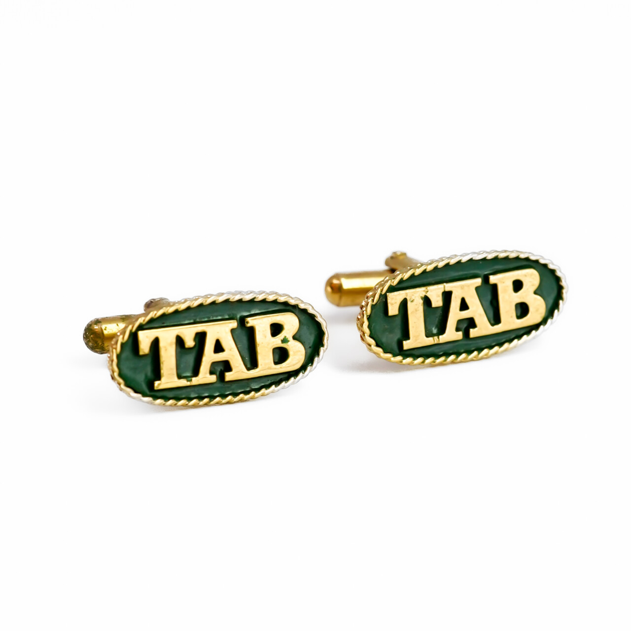 Vintage TAB Metal Cufflinks – Green & Gold – Oval 25x11.5mm #64005-3 Vintage TAB Metal Cufflinks – Green & Gold – Oval 25x11.5mm #64005-3