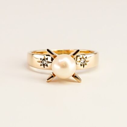 Vintage 9ct Yellow Gold Pearl & CZ Statement Ring