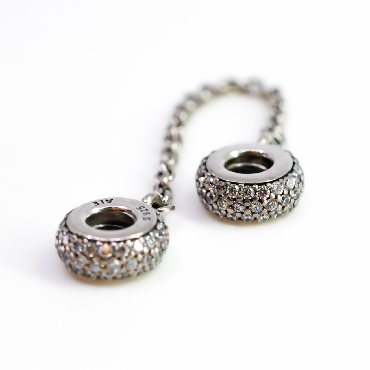 Pandora Sterling Silver Cubic Zirconia Pave Set Safety Chain Charm #66614-4