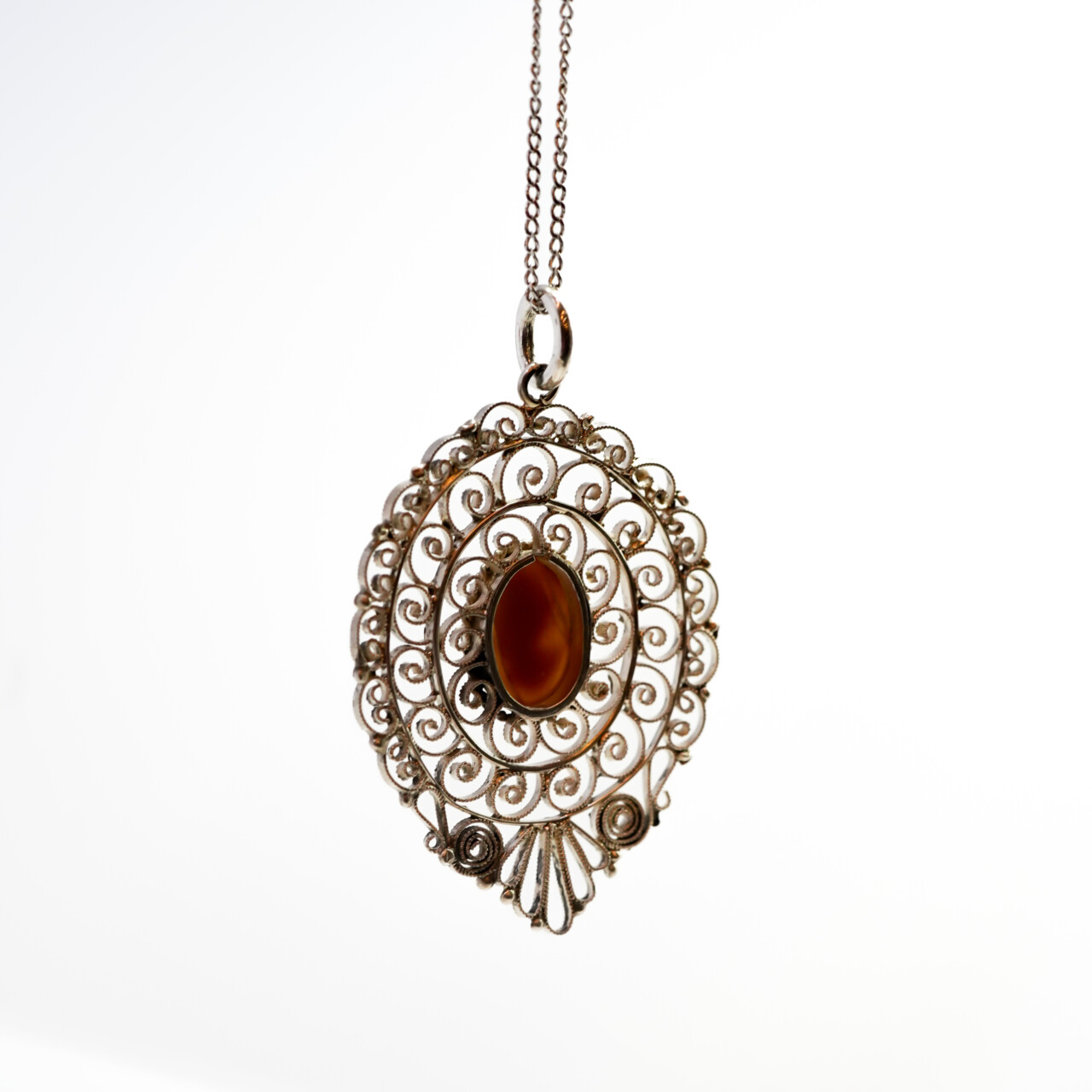 Vintage Large Sterling Silver Filigree Cameo Pendant #66680 Vintage Large Sterling Silver Filigree Cameo Pendant #66680 - Image 7