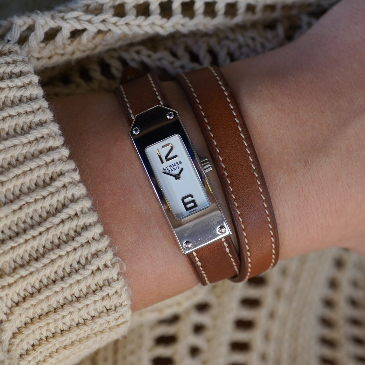 Hermès Kelly KT1.210 Stainless Steel Watch With Double Leather