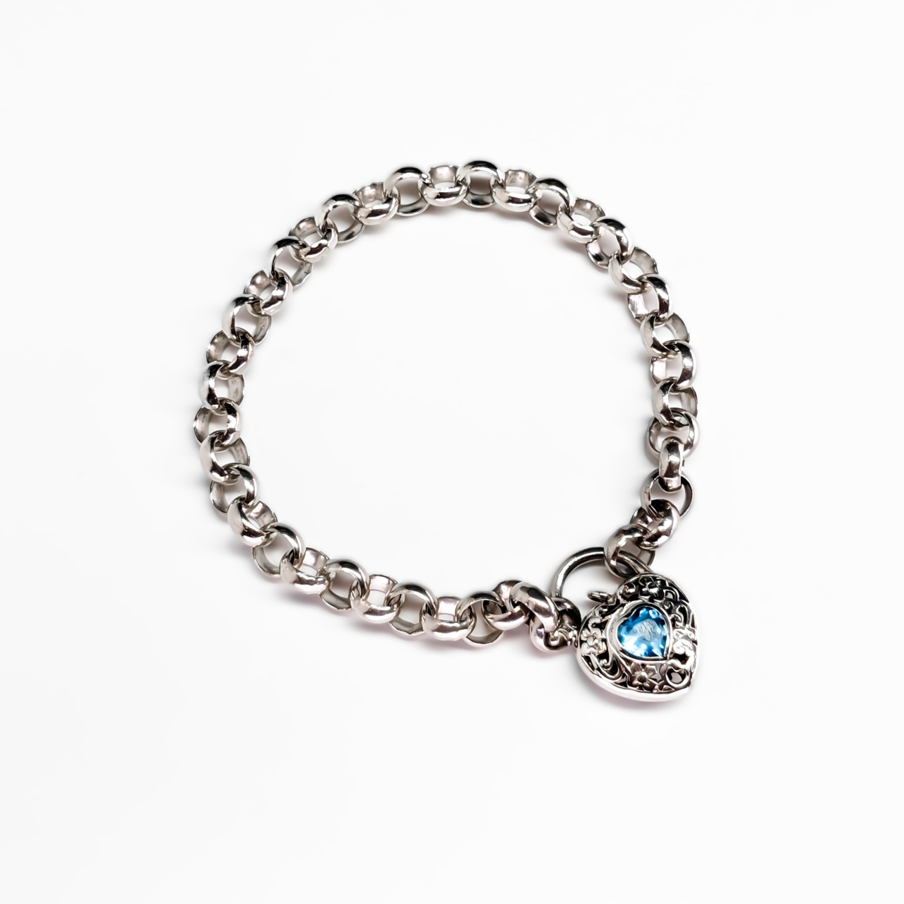 Sterling Silver Belcher Chain Heart Locket Bracelet #67401 Sterling Silver Belcher Chain Heart Locket Bracelet #67401 - Image 3