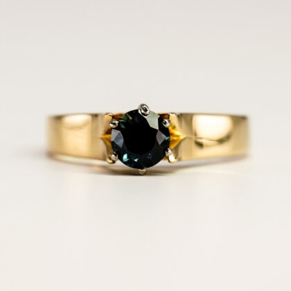 Vintage 18ct Yellow Gold Blue Sapphire Solitaire Ring - Size N½ #67653