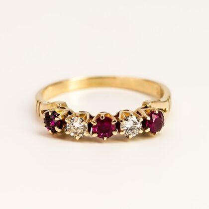 Vintage 18ct Yellow Gold Ruby & Diamond Five Stone Ring - Size M #67646