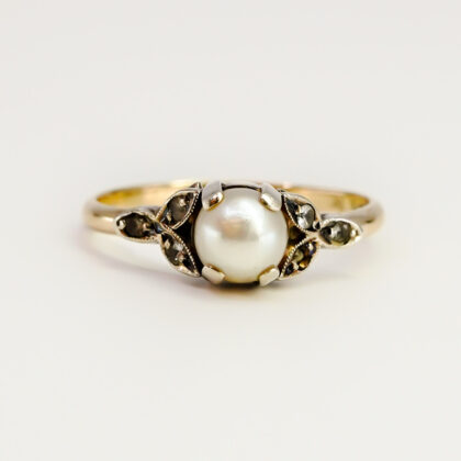 Vintage 9ct Yellow Gold Cultured Pearl & CZ Ring – Size N #67637